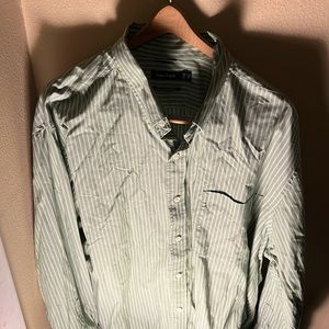 Nautica Mens LS Striped Button Down Shirt Color Green/White Size 3XL